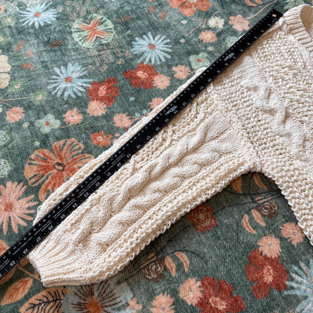 POL Cream Chunky Cable Knit V-Neck Sweater Ivory Oversized Boho YST585 Womens S - Picture 8 of 10